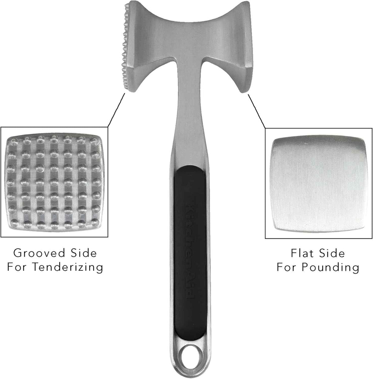 KitchenAid Gourmet Multi Sided Meat Tenderizer for Pounding Meats, Nuts, Shellfish, ect, Hang Hole for Easy Storage, Hand Wash, One Size, Black