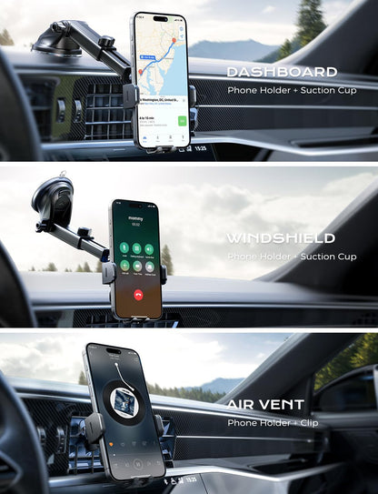 CHGeek Wireless Car Charger, 15W Fast Charging Auto Clamping Phone Holders for Your Car Phone Mount for Car fit for iPhone 17 16 15 14 13 12 Pro Max 11 XR XS, Samsung Galaxy S25 Ultra S24 S23, Black