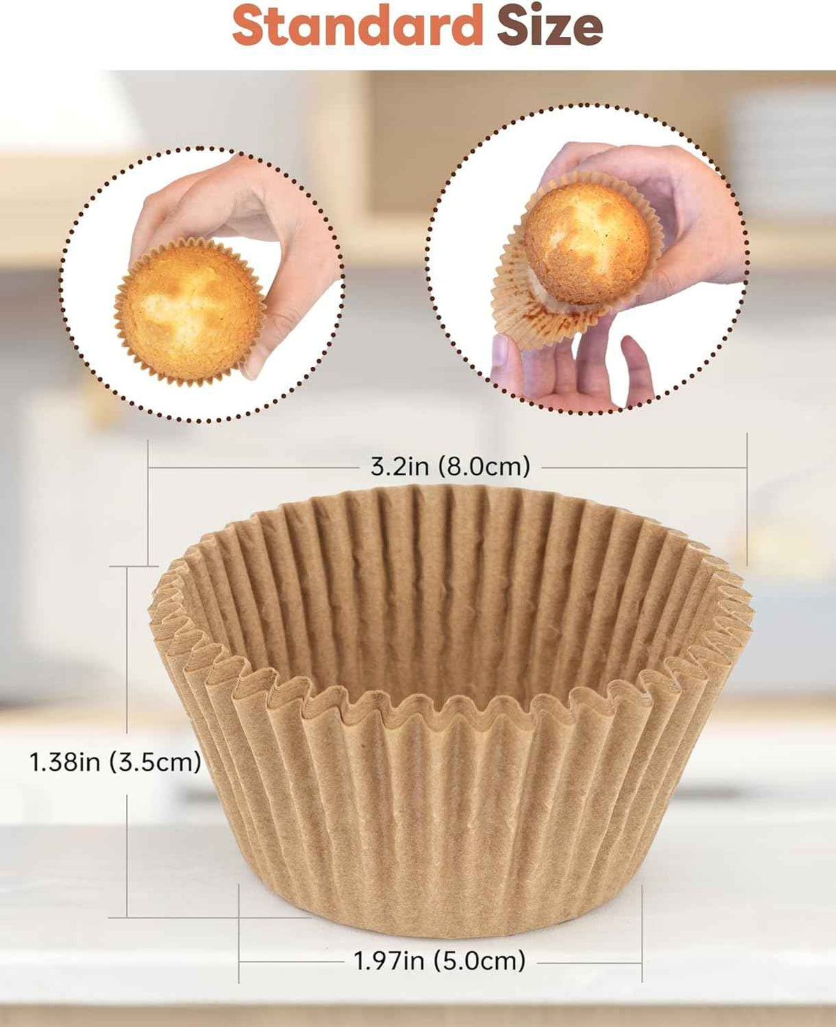 Non-stick 200pcs Standard Cupcake Liners for Baking, Natural, Food-grade Cupcake Wrapper, Greaseproof Parchment Muffin Liners