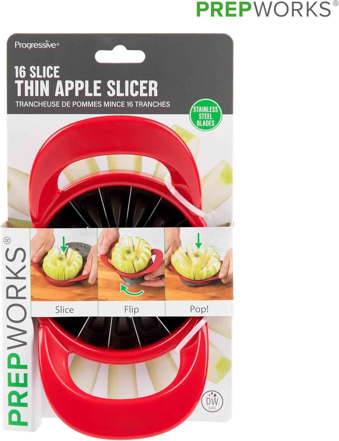 PrepWorks Dishwasher Safe Apple Slicer and Corer – 16-Slice Thin Apple Cutter with Safety Cover