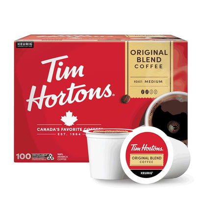 Tim Hortons Original Blend, Medium Roast Coffee, 100ct K-Cup Pods for Keurig Brewers, Single-Serve