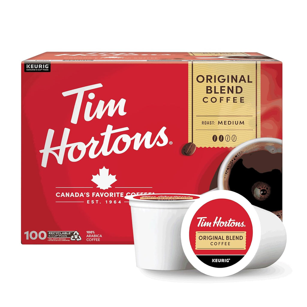 Tim Hortons Original Blend, Medium Roast Coffee, 100ct K-Cup Pods for Keurig Brewers, Single-Serve