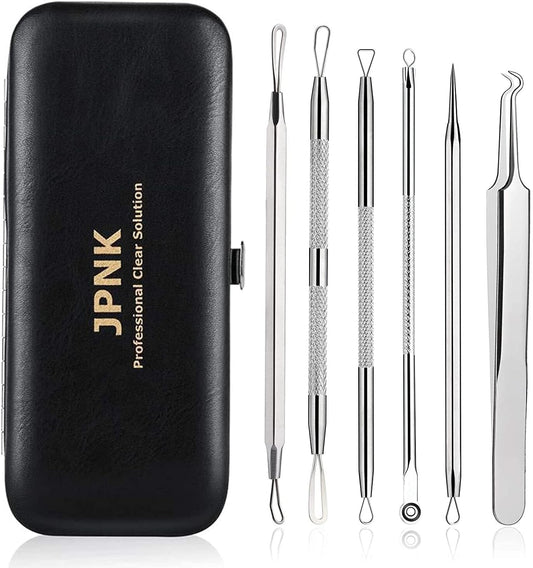 jpnk blackhead remover tool comedones extractor acne removal kit for blemish whitehead popping 6 pc zit removing for nose face tools with leather bag