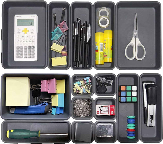 15 PCS Interlocking Desk Drawer Organizer Separator for Office,Bathroom,Kitchen,Makeup（Black）