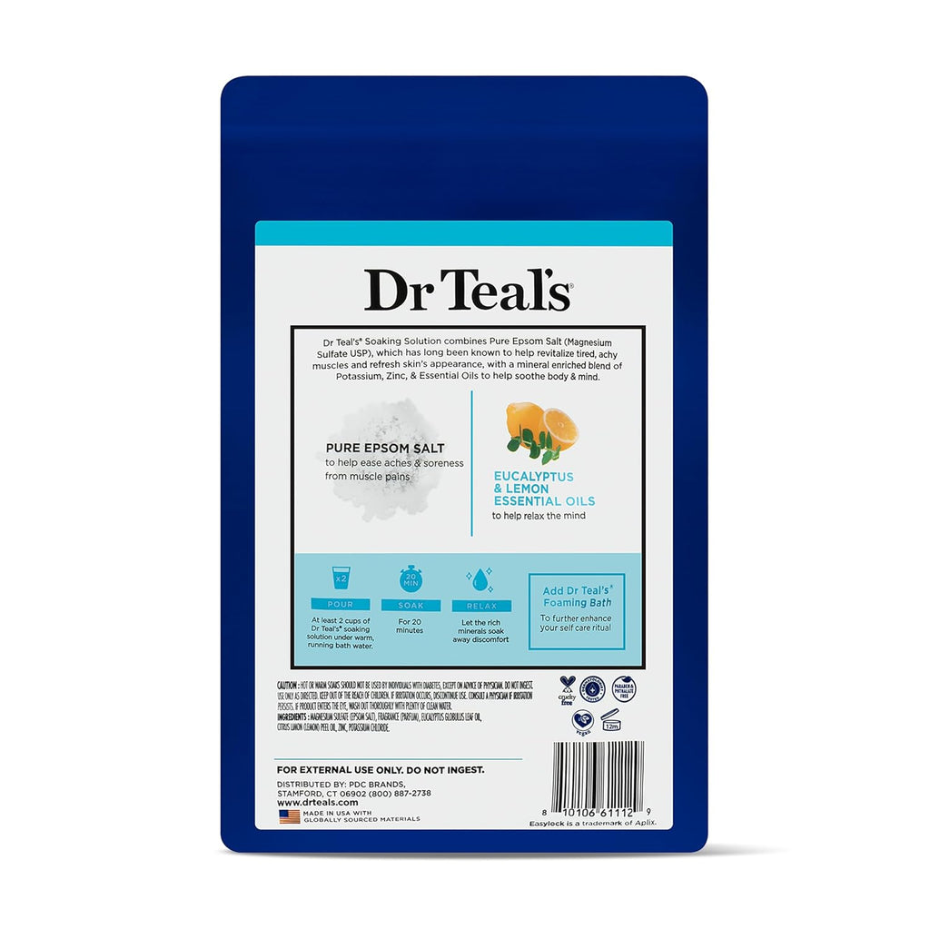 Dr Teal's Pure Epsom Salt, Magnesium, Potassium, & Zinc Rich Bath Soak, 3 lbs, Paraben-Free, Pet-Friendly