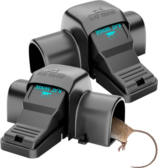 Rat and Chipmunk Traps, Dual Covered Tunneled Snap Traps, Prevent Accidental Triggering, Humane Kill, Reusable Pest Control for Rats and Mice, Indoor & Outdoor Use, 2 Pack Kat Sense