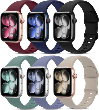6 Pack Sport Bands Compatible with Apple Watch Band 38mm 40mm 41mm 42mm 44mm 45mm 49mm 46mm,Silicone Waterproof Strap for iWatch Apple Watch Series 11 10 9 Ultra 8 7 6 5 4 3 2 1 SE Women Men