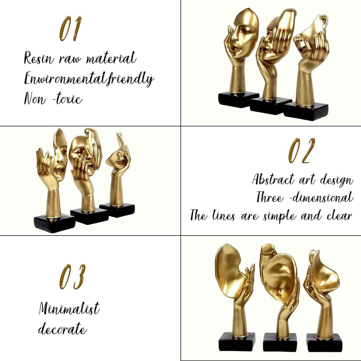 3 Pcs Thinker Statue,Modern Home Resin Sculptures,Collectible Figurines for Home Office Bookshelf Desktop Decor(Golden)