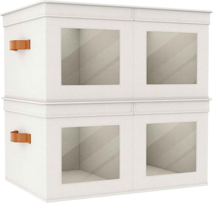 Univivi Fabric Foldable Storage Boxes [4-Pack] Large Collapsible Stackable Storage Bins with Lids, Closet Organizers and Storage Cube Basket for Home, Office, Bedroom (Gray, 17“ x 12” x 12")