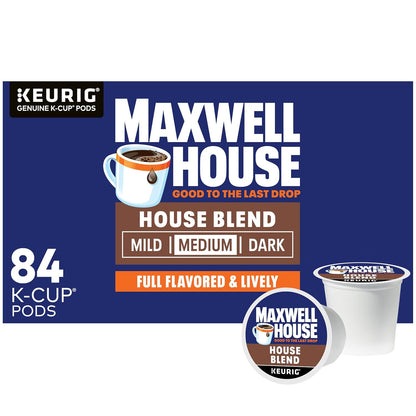 maxwell house house blend medium roast k-cup coffee pods, 84 count box, keurig compatible