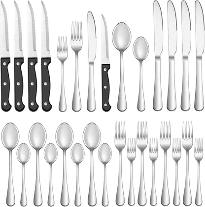 MUTNITT Silverware Set with Steak Knives Service for 4,Stainless Steel Flatware, Mirror Polished Cutlery Utensil Set for Home Kitchen Eating Tableware, Include Fork Knife Spoon, Dishwasher Safe