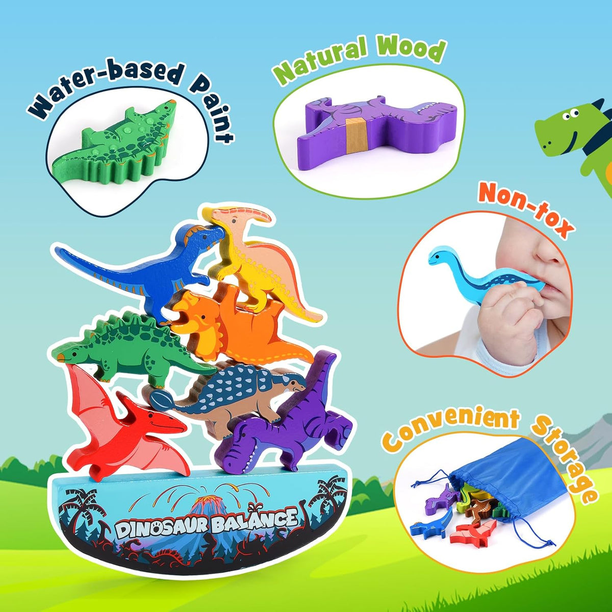 Dinosaur Toys for Kids 3-5: Wooden Stacking Montessori Toys for 3 4 5 6 7 8 Year Old Boys Girls Christmas Birthday Gifts for Kid Ages 4-8 Balance Competition Game for Family Stocking Stuffers