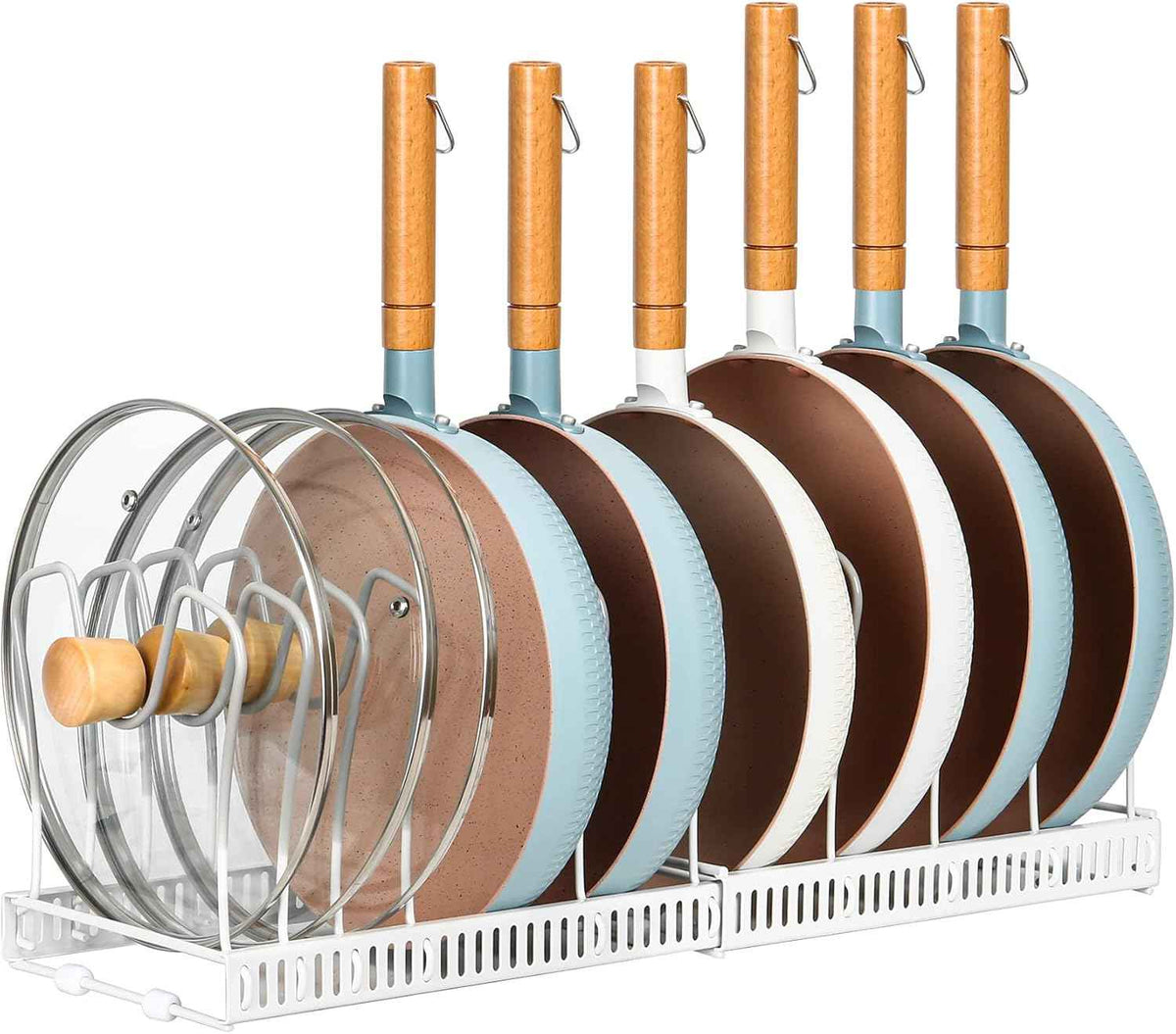 Pot Rack Organizer -Expandable Pot and Pan Organizer for Cabinet,Pot Lid Organizer Holder with 10 Adjustable Compartment for Kitchen Cabinet Cookware Baking Frying Rack,Bronze