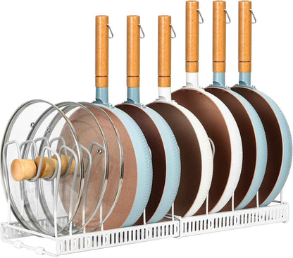 Pot Rack Organizer -Expandable Pot and Pan Organizer for Cabinet,Pot Lid Organizer Holder with 10 Adjustable Compartment for Kitchen Cabinet Cookware Baking Frying Rack,Bronze