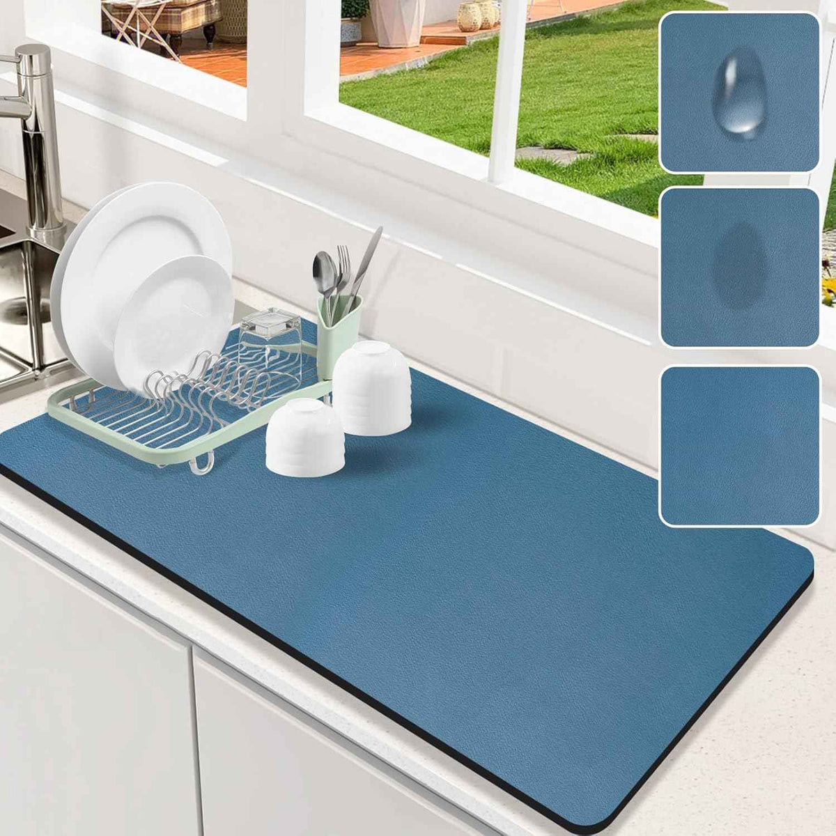 Dish Drying Mat for Kitchen Counter, 12"x19" Dish Drying Pad with Non-slip Rubber Backed, Hide Stain Anti Absorbent for Kitchen Counter, Drying Mat for Coffee Machine Dish Rack (Grey)