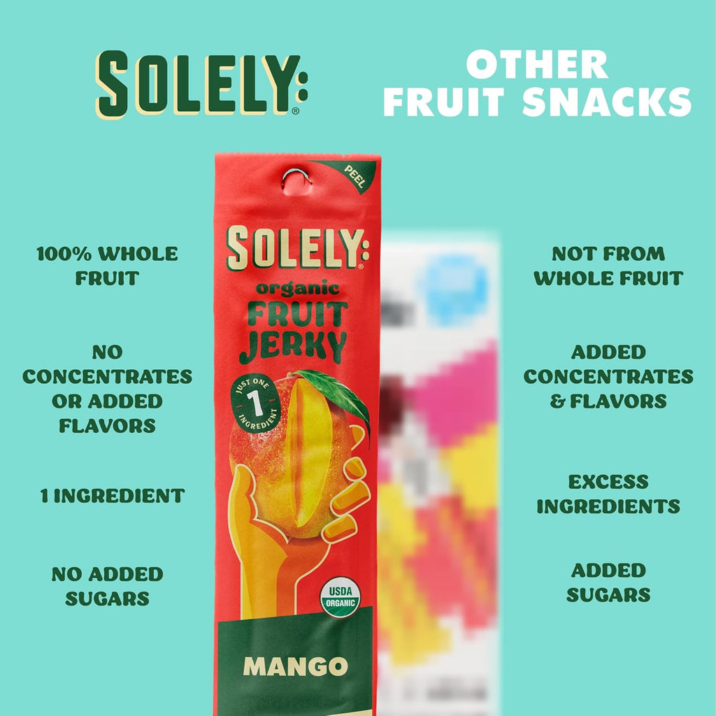 solely organic mango fruit jerky 12 individually wrapped fruit strips healthy vegan snacks
