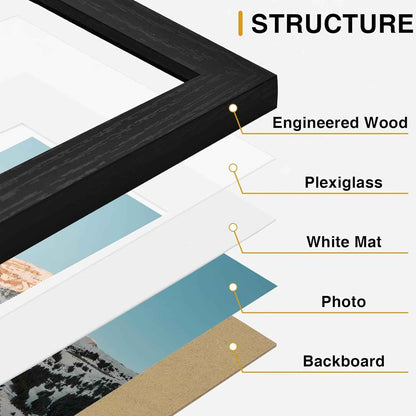 Vittanly 10 Pack Picture Frames Collage Wall Decor, Gallery Wall Frame Set for Wall or Tabletop Display, Engineered Wood and Shatter-resistant Plexiglass, Multi Sizes with 8x10, 5x7, 4x6 Frames, Black