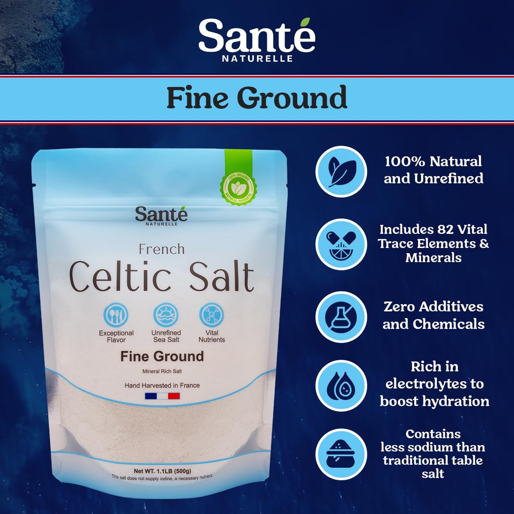 sante naturelle celtic salt 1.1lb french mineral sea salt organic rich in 82+ minerals hand harvested sal celtica