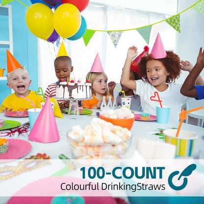 100PCS Flexible Plastic Straws, Colorful Disposable Bendy Party Fancy Straws12.8inch Extra Long Straws Party Decorations