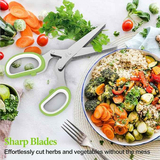 2025 Upgraded Herb Scissors, Effortless Herb Shears Cutter Tool with Sharp Stainless Steel Blades for Fresh Herbs, Must-Have Kitchen & Cooking Gadget, Green