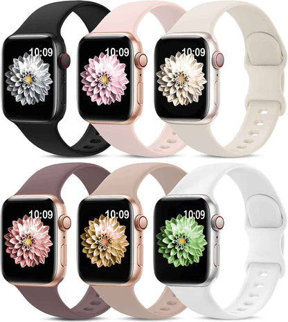 6 pack sport bands for apple watch series 11-1 38mm, 40mm, 41mm, 42mm, 44mm, 45mm, 46mm, 49mm in silicone waterproof strap