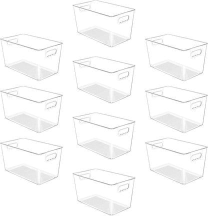 YIHONG 6 Pack Clear Pantry Organizer Bins, Plastic Containers with Handle for Kitchen,Freezer,Cabinet,Closet,Bathroom Under Sink Storage