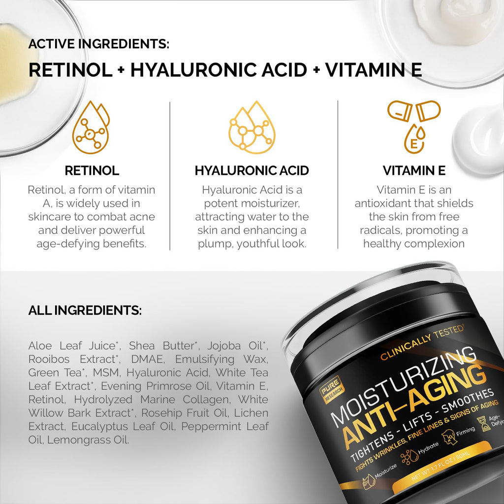 Men's Hydrating Face Cream Moisturizer for Anti-Aging, Collagen, Retinol, and Hyaluronic Acid - 1.7 oz