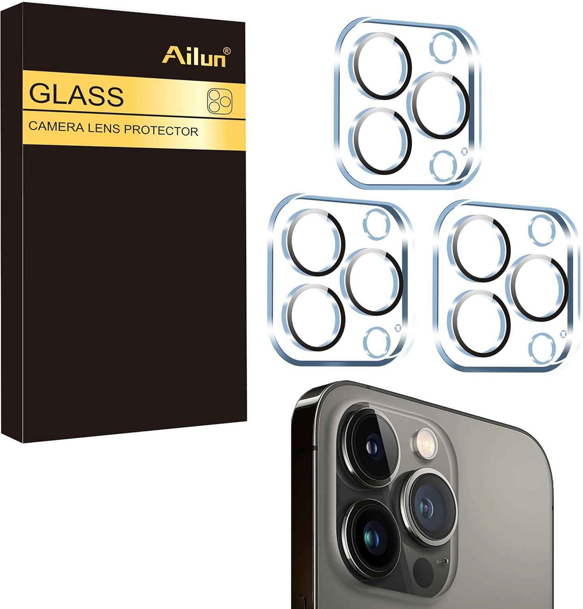 Ailun 3 Pack Camera Lens Protector for iPhone 16 Pro / 14 Pro & iPhone 16 Pro Max / 14 Pro Max,Tempered Glass,9H Hardness,Anti-Scratch,Case Friendly[Does not Affect Night Shots]