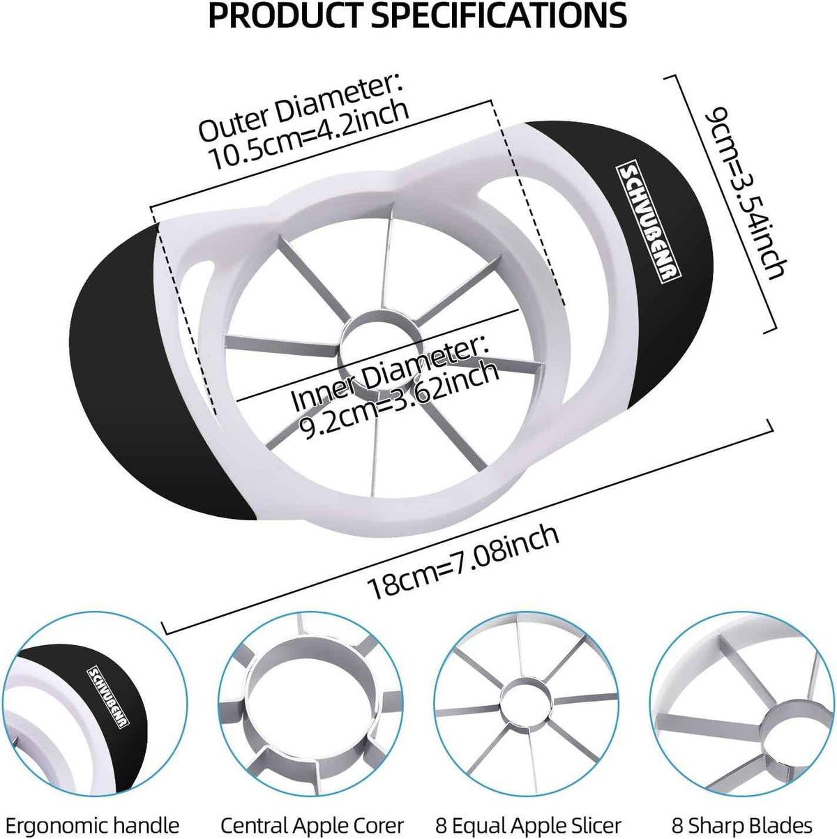 Professional Stainless Steel Apple Slicer with 8 Sharp Blades - Black - SCHVUBENR