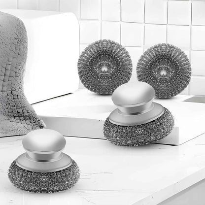 Stainless Steel Wool Scrubber with 2 Replacement Pads for Cleaning Metal Pans, Pots, Grills & More