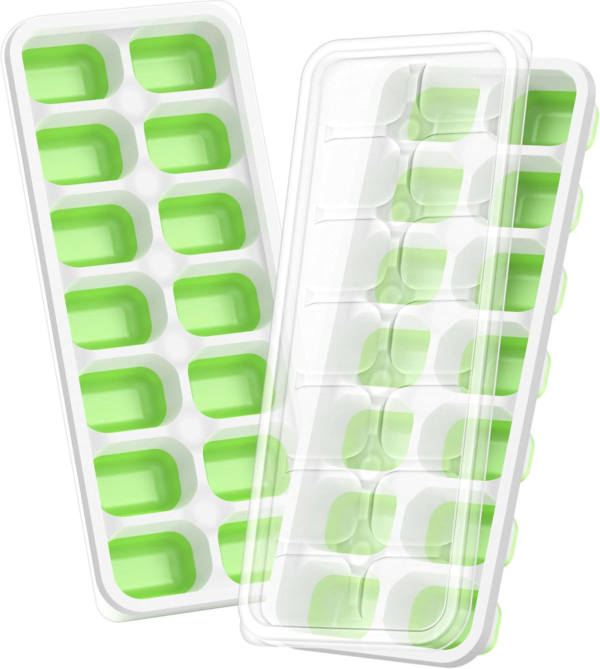 Ice Cube Tray with Lid, 2 Packs 28 Cubes Durable Stackable Ice Cube Trays for Freezer with Removable Lids, Easy-Release Plastic & Silicone Ice Tray for Cocktail, Coffee