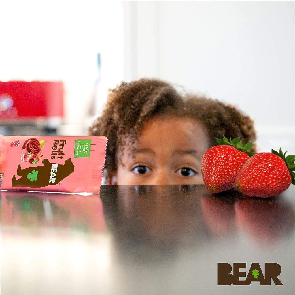 BEAR Real Fruit Snack Rolls - Gluten Free, Vegan, and Non-GMO, 0.7 Ounce, 36 Rolls, Strawberry, Healthy Snacks for Kids and Adults