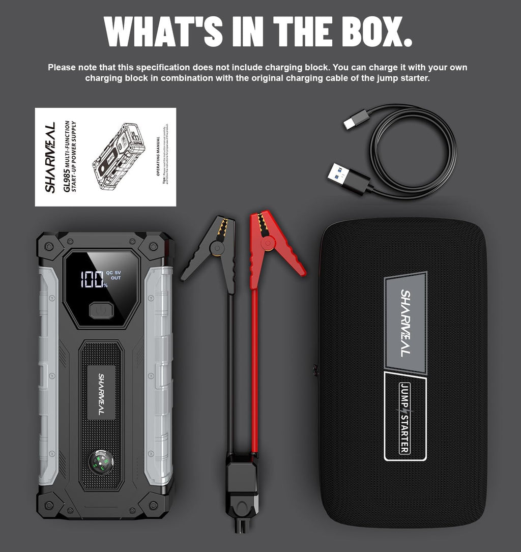 sharmeal 3000a portable jump starter for 9.0l gas and 7.0l diesel vehicles with led light