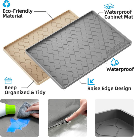 Silicone Under Sink Mat 34" x 22", kitchen Essentials and Gadgets, Shelf liner and Cabinet Protector, Home Organizers and Storage, Waterproof Bathroom Tray