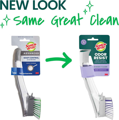 Scotch-Brite Odor Resist Soap Control Dishwand Brush, Non-Scratch Cleaning Brush with Scraper, Stands Upright, 1 Pack