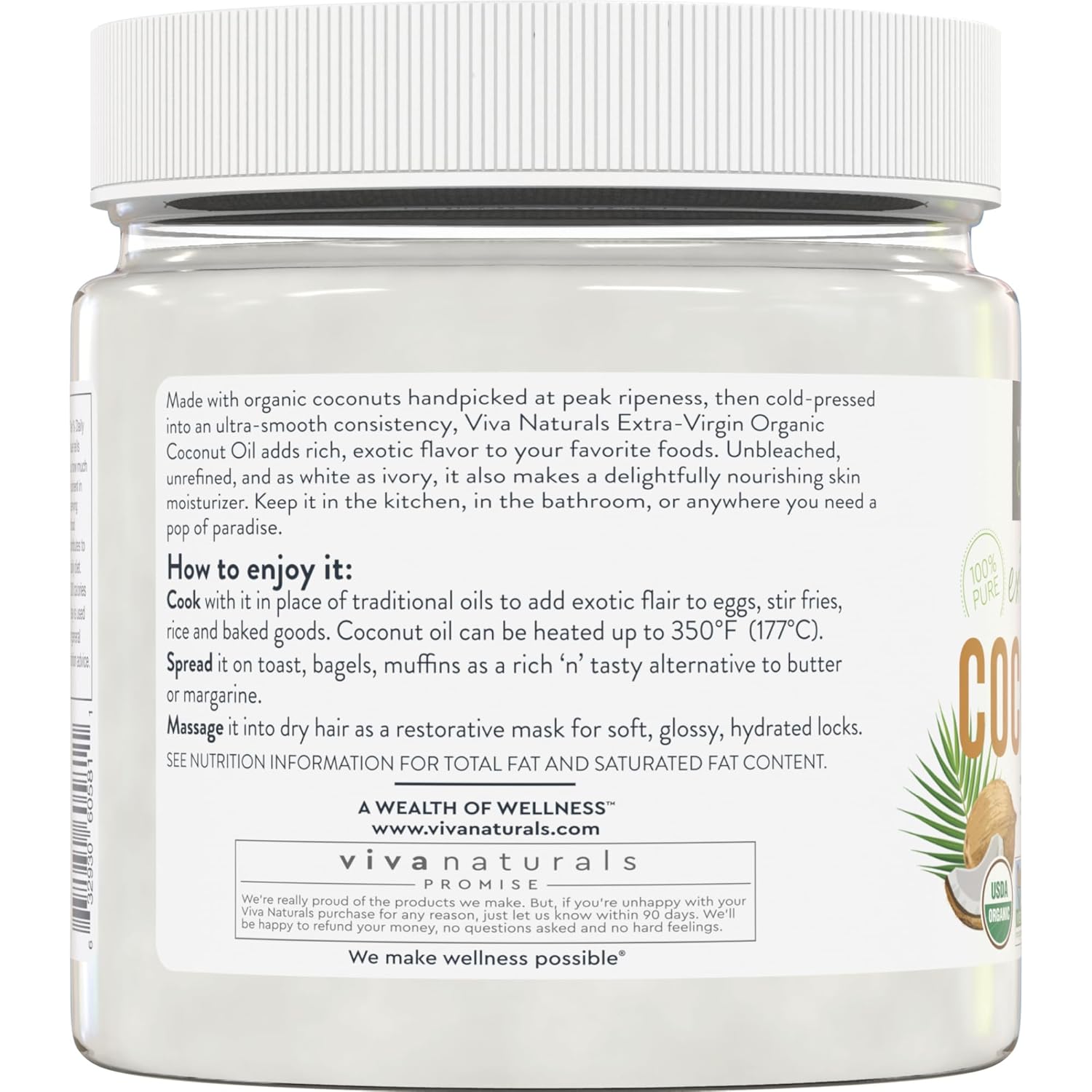 Viva Naturals Organic Coconut Oil, 16 fl oz, Unrefined, Cold-Pressed Extra Virgin, USDA Organic & Non-GMO