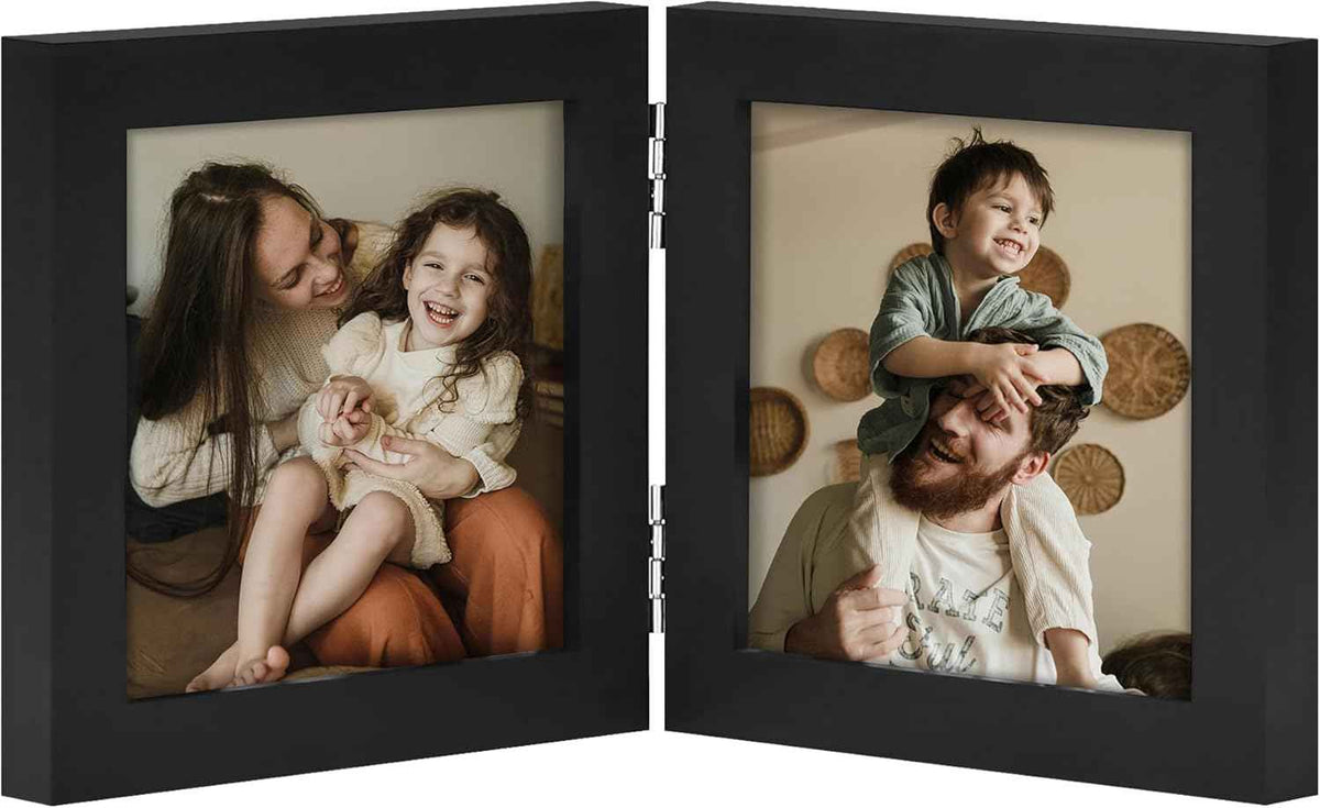 decorUhome Double 4x6 Picture Frame Vertical, Engineered Wood Bifold Photo Frame with Plexiglass for Tabletop Display, 4x6, Black