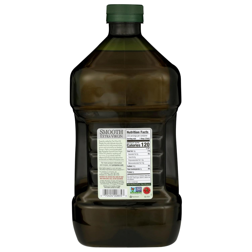 pompeian smooth extra virgin olive oil, contains polyphenols, 101 fl oz, first cold pressed