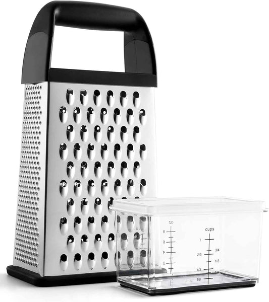 Urbanstrive Cheese Grater With Container Box Grater Stainless Steel Graters for Kitchen Cheese Shredder Parmesan Shredder Kitchen Gadgets Kitchen Tools Kitchen Gifts for Chef Dishwasher Safe Zester