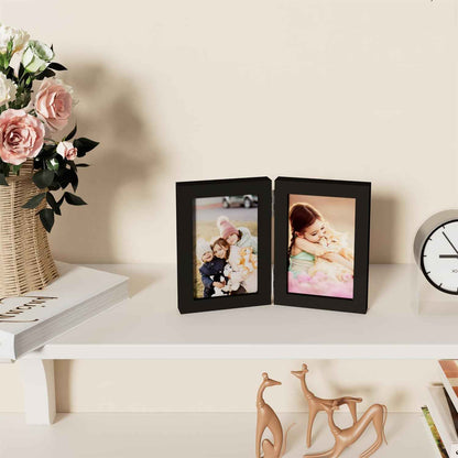 decorUhome Double 4x6 Picture Frame Vertical, Engineered Wood Bifold Photo Frame with Plexiglass for Tabletop Display, 4x6, Black