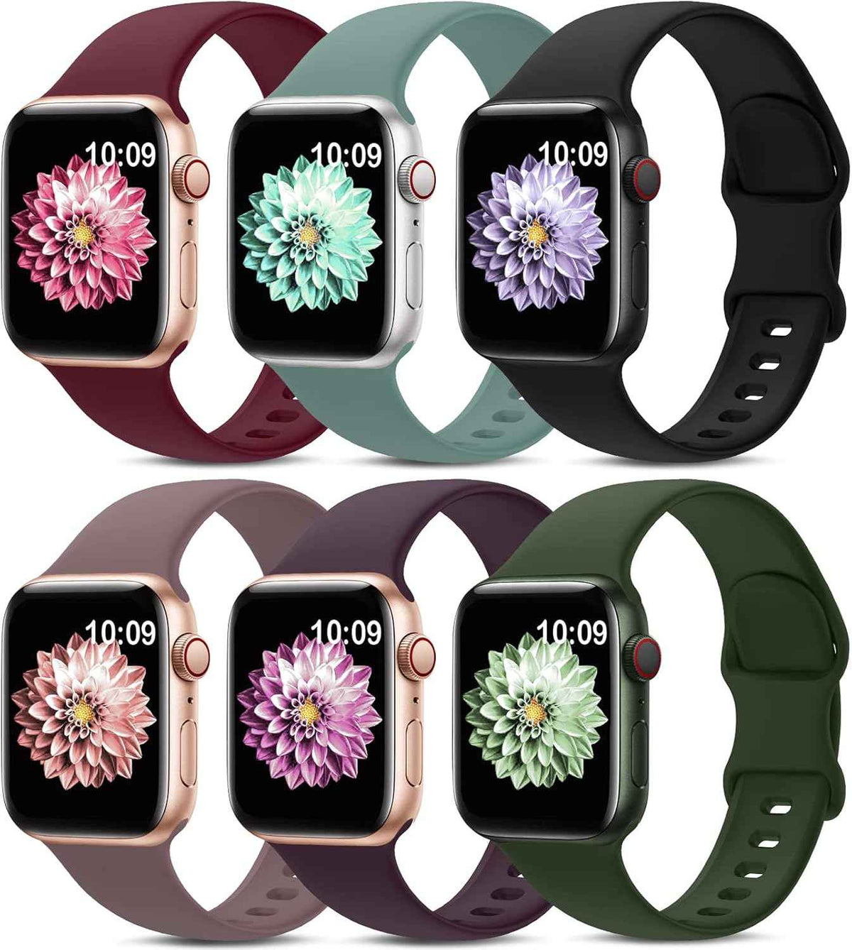 6 Pack Sport Bands Compatible with Apple Watch Band 38mm 40mm 41mm 42mm 44mm 45mm 49mm 46mm,Silicone Waterproof Strap for iWatch Apple Watch Series 11 10 9 Ultra 8 7 6 5 4 3 2 1 SE Women Men