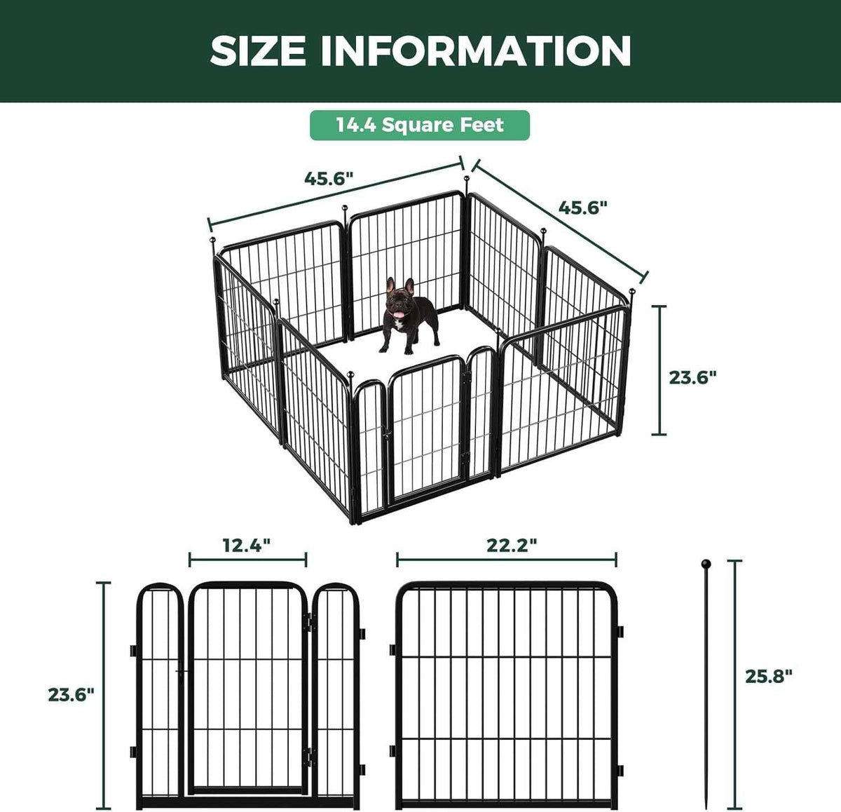 FXW Rollick Unleashed Dog Playpen for Indoor, Yard, RV Camping, 24 inch 8 Panels for Small and Puppy Dogs, Black│Patented