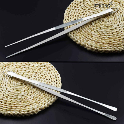 JETKONG 2 Pcs 12-Inch Kitchen Tweezers Fine Tweezer Tongs, Extra-Long Stainless Steel Cooking Tweezers (Silver)