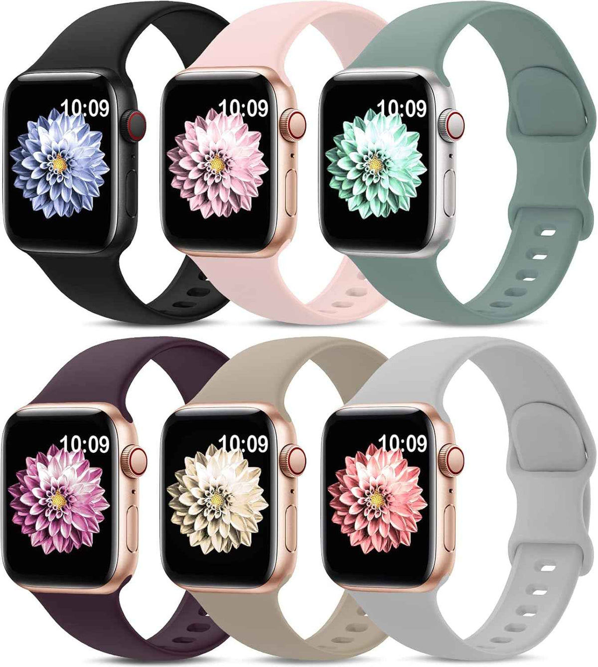 6 Pack Sport Bands Compatible with Apple Watch Band 38mm 40mm 41mm 42mm 44mm 45mm 49mm 46mm,Silicone Waterproof Strap for iWatch Apple Watch Series 11 10 9 Ultra 8 7 6 5 4 3 2 1 SE Women Men