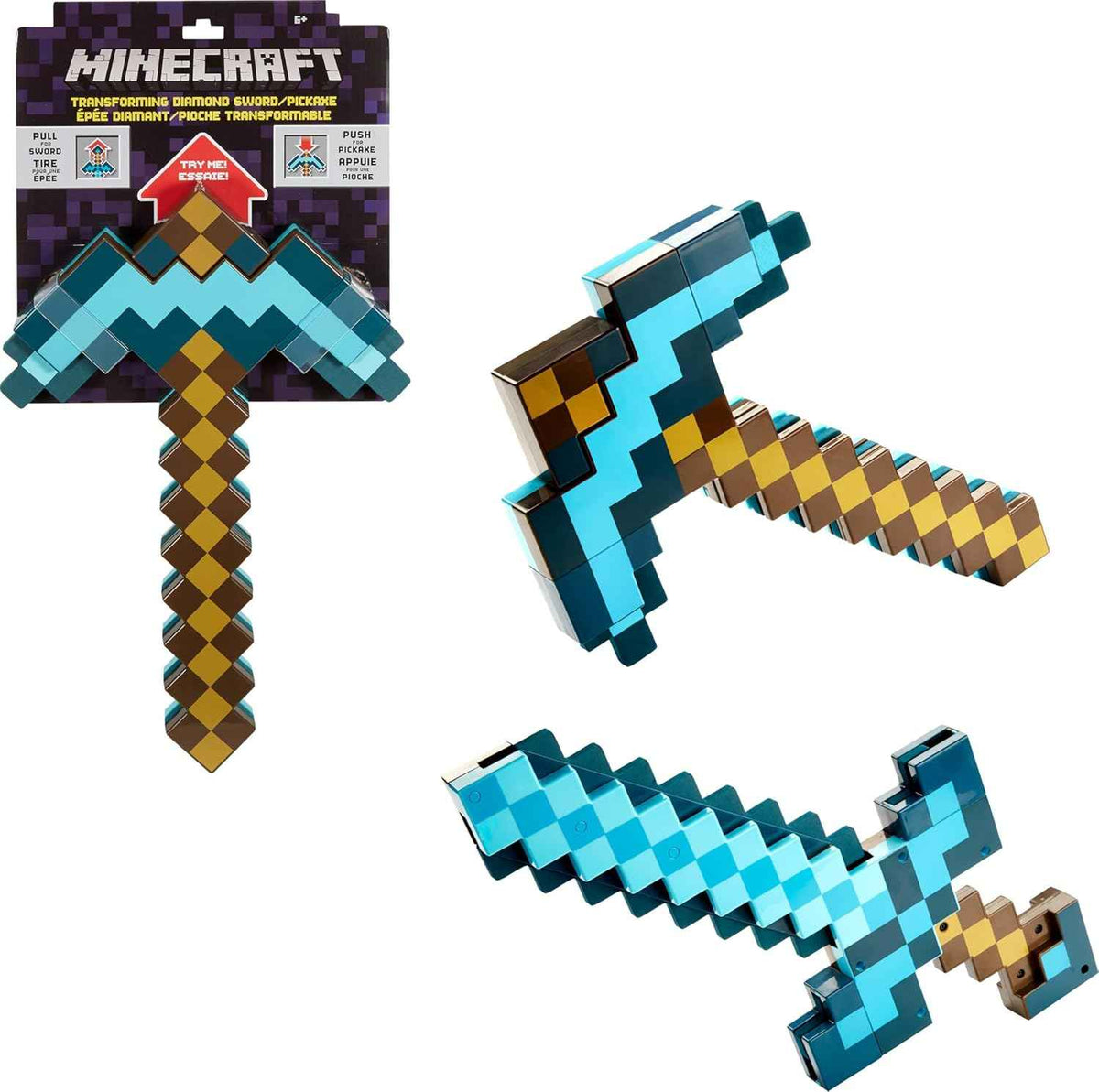 Mattel Minecraft Transforming Diamond Sword & Pick-Axe Kid-Sized 2-in-1 Toy Accessory for Role-Play & Costumes (Amazon Exclusive)
