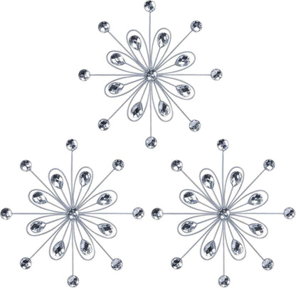hogardeck Metal Flower Wall Decor, 11inch Silver Metal Jeweled Wall Art Bling Crystal Home Décor, Sun Burst Rhinestone Wall Hanging Diamond Accents for for Indoor, Outdoor, Living Room, Bedroom