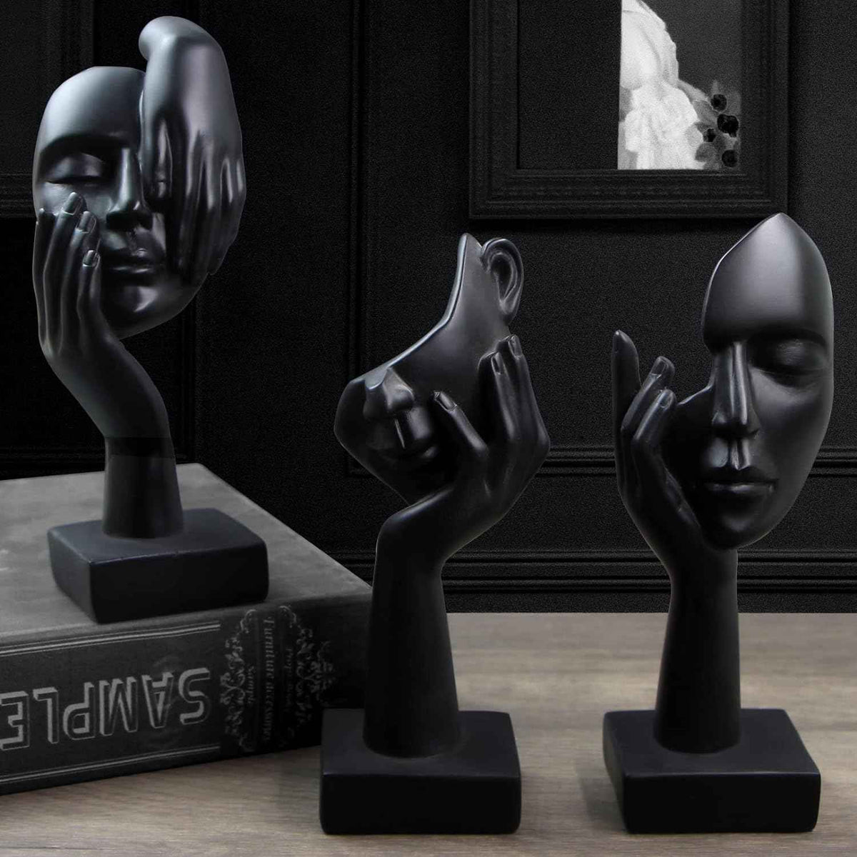 3 Pcs Thinker Statue,Modern Home Resin Sculptures,Collectible Figurines for Home Office Bookshelf Desktop Decor(Golden)