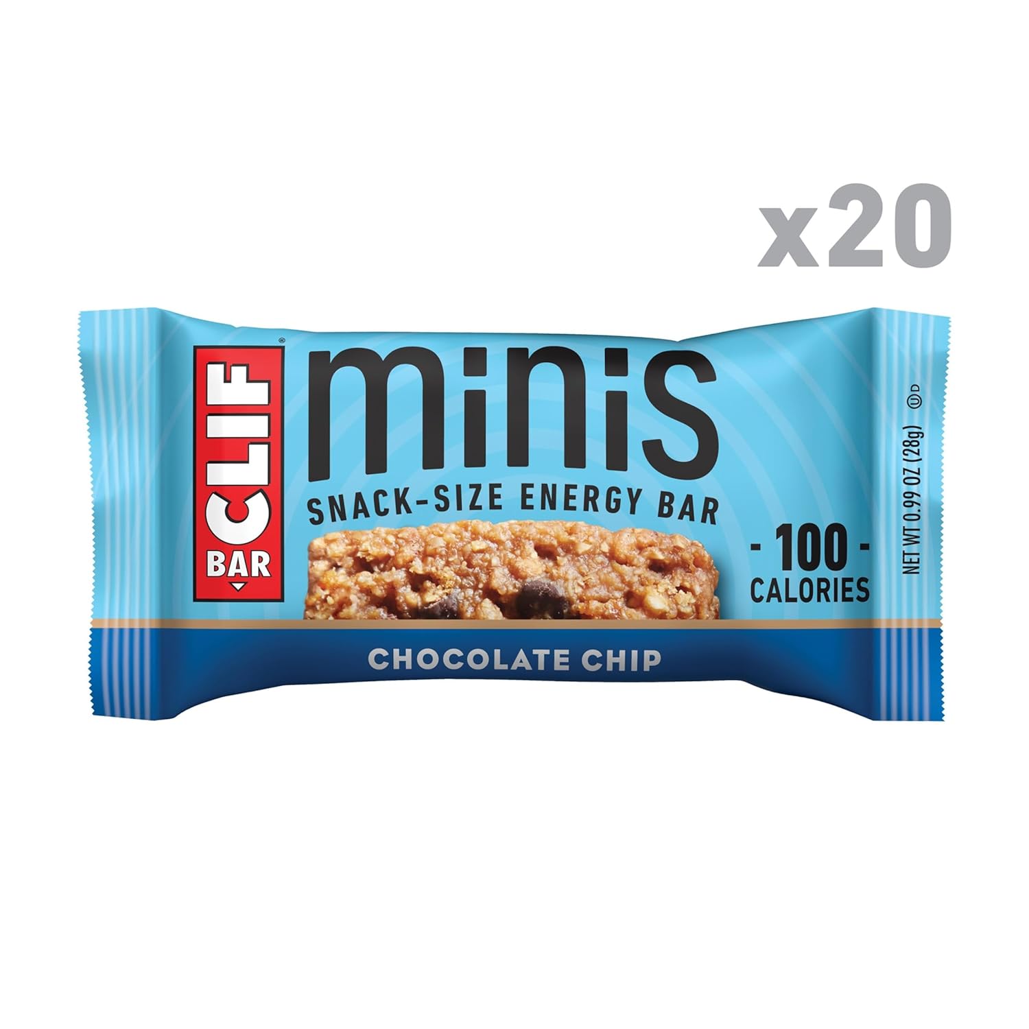 clif bar minis chocolate chip organic oats 4g protein non-gmo plant based snack size energy bars 20 pack