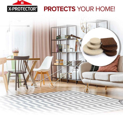 Felt Furniture Pads X-PROTECTOR 133 PCS Premium Furniture Pads - Felt Pads Furniture Feet Best Wood Floor Protectors - Protect Your Hardwood & Laminate Flooring! Brown and Beige