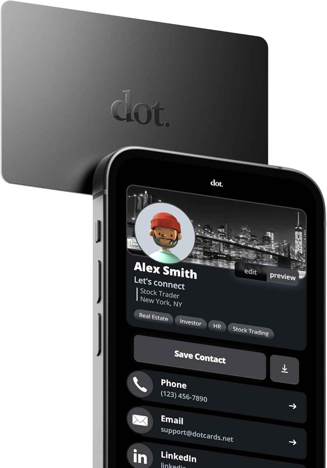 dot. Card - Digital Business Card - Tap Compatible with iPhone & Android (Black)